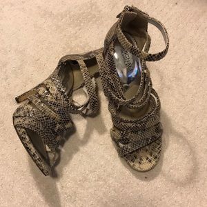 Michael Kors snake embossed strappy heels 8.5